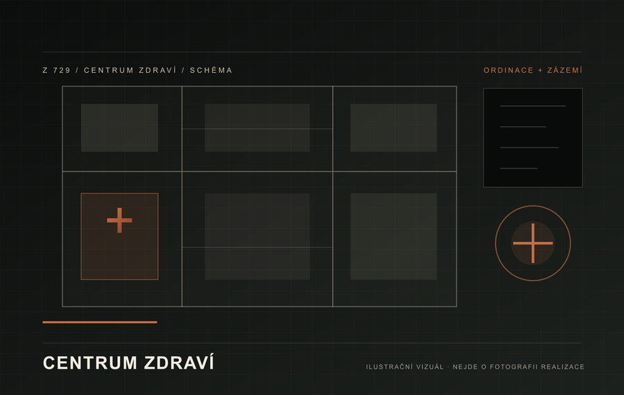 Ilustrační grafika zdravotnického provozu pro referenci Centrum zdraví, Z 729